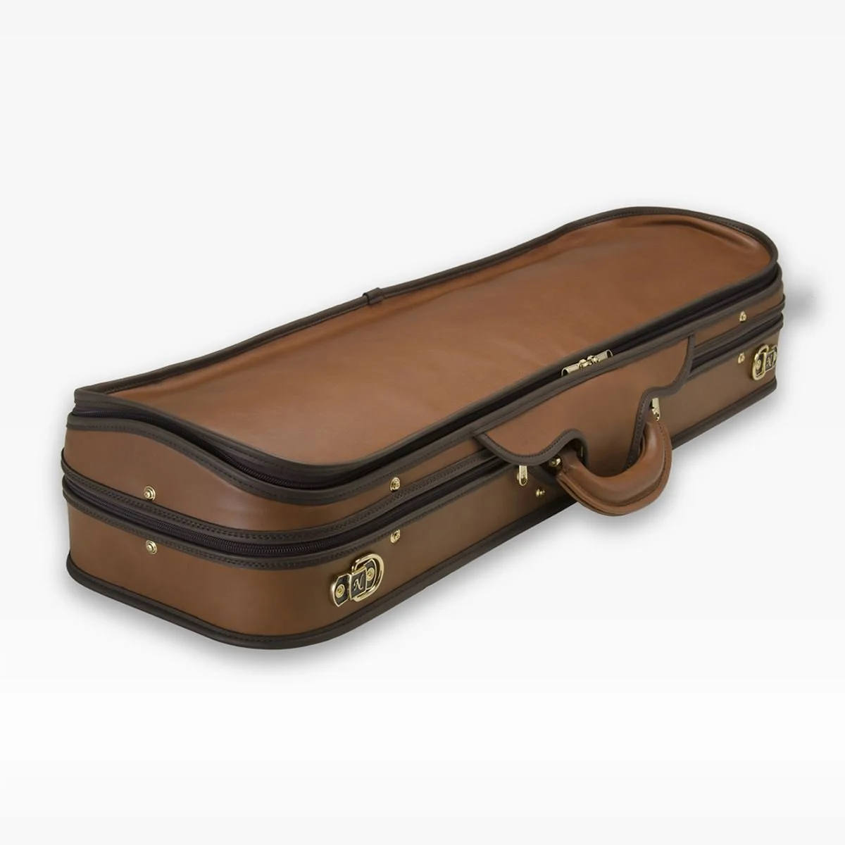 Negri Diplomat Wooden Violin Case Cognac Brown Leather and Olive